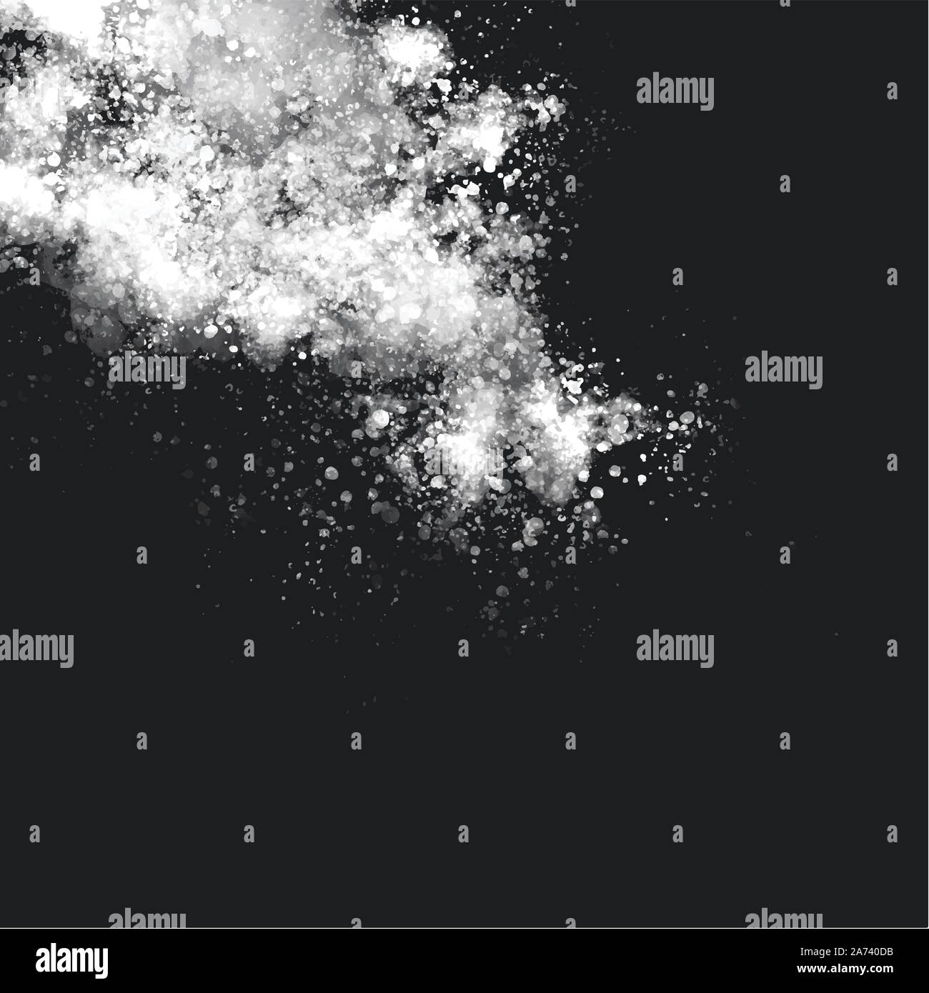 Schizzi di bianco su un buio, sfondo nero. Acquerello sfondo astratto. Acquerello illustrazione vettoriale. Bianco e nero, schermo in scala di grigi. Copia dello spazio. Illustrazione Vettoriale