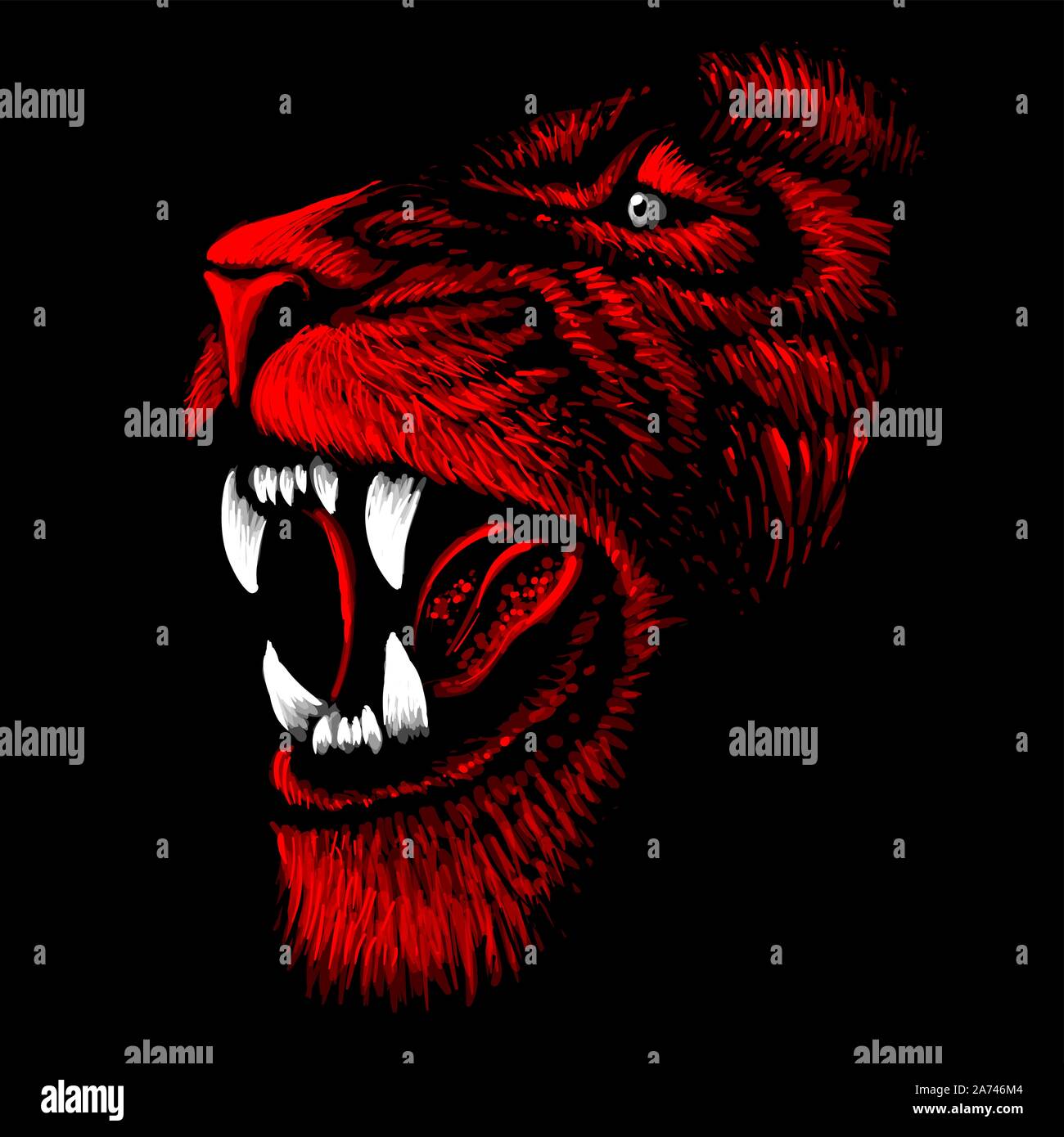 Il logo del vettore di Lion per tatuaggio o T-shirt design stampa o abbigliamento esterno. Caccia ai Lions di stile sfondo. Questo disegno sarebbe bello rendere sul nero f Illustrazione Vettoriale