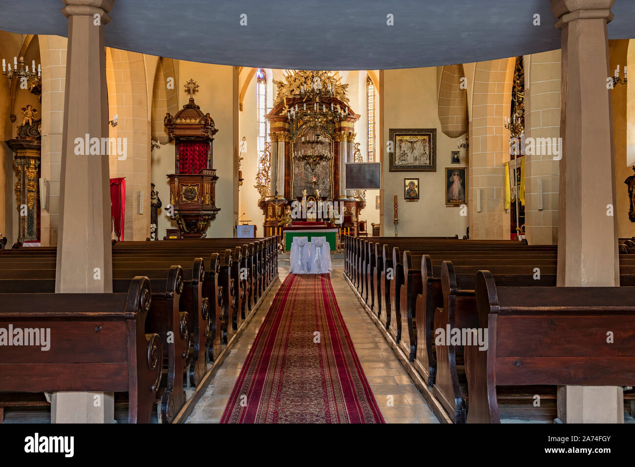 Swierzawa, tardo gotica chiesa dell Assunzione della Beata Vergine Maria, interno, Slesia, Polonia Foto Stock