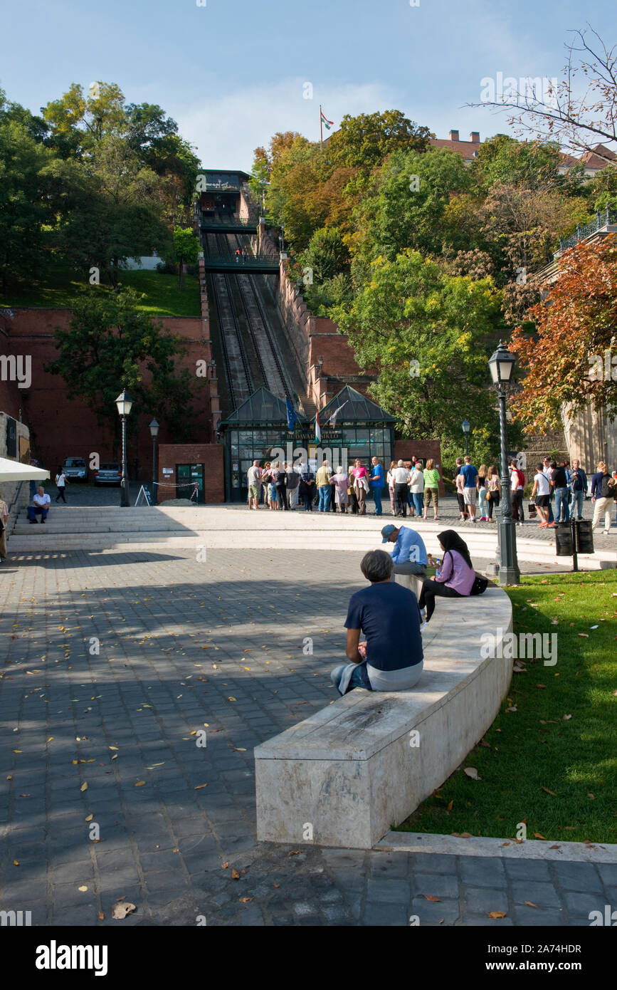 Funicolare Castle Hill di Budapest (Budavári Sikló). Ungheria Foto Stock