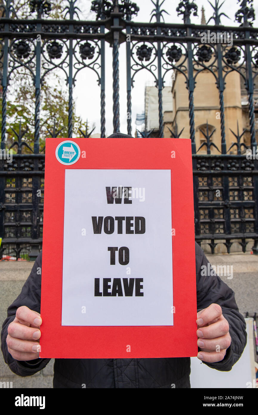 Westminster, Londra, Regno Unito. 29 ottobre, 2019. Brexit lasciare gli attivisti al di fuori della House of Commons il giorno di elezione generale è chiamato. Credito: Maureen McLean/Alamy Foto Stock