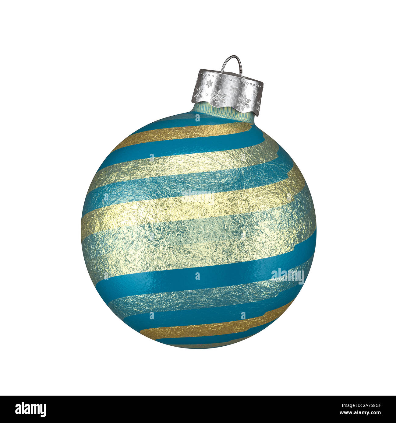 Colore blu Pallina natale con trama gradiente ombreggiata strisce oro isolato su uno sfondo bianco per vacanze concetti a tema Foto Stock