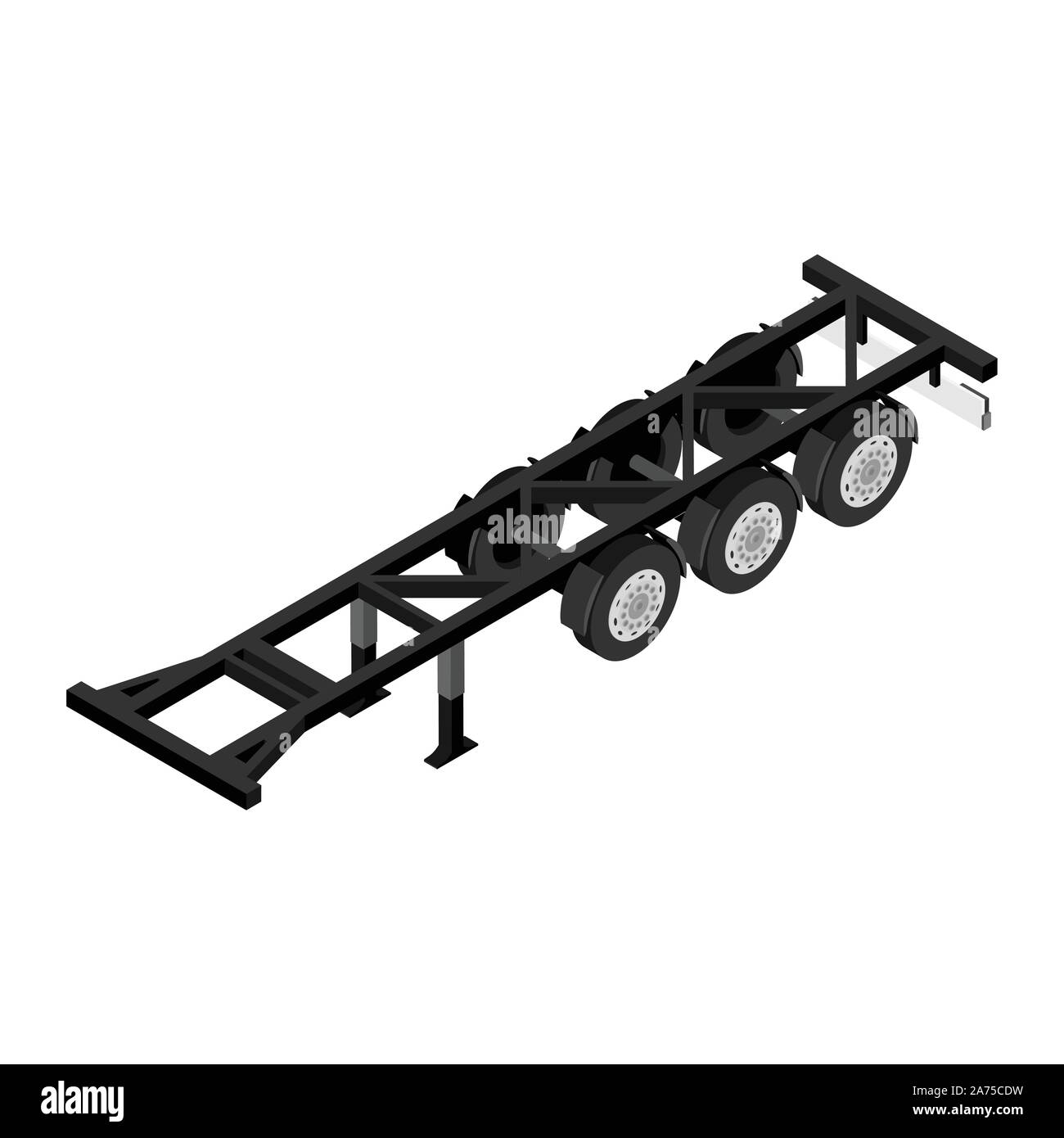 Carrello semi rimorchio vista isometrica isolati su sfondo bianco. Illustrazione Vettoriale