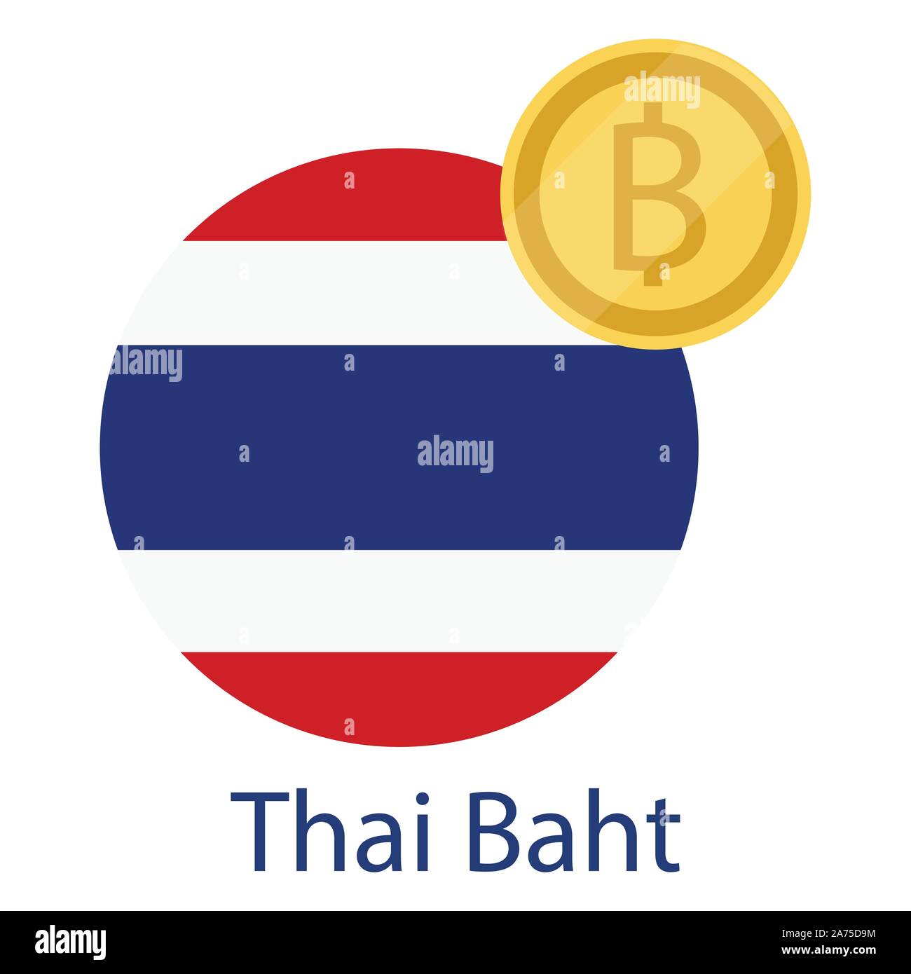 Bandiera della Thailandia e Thai Baht golden coin. Baht cambio valuta icona di denaro Illustrazione Vettoriale