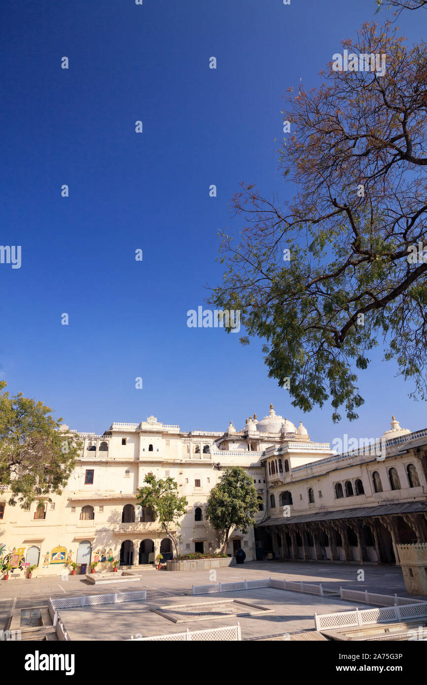 India Rajasthan, Udaipur, città complesso palazzo Foto Stock