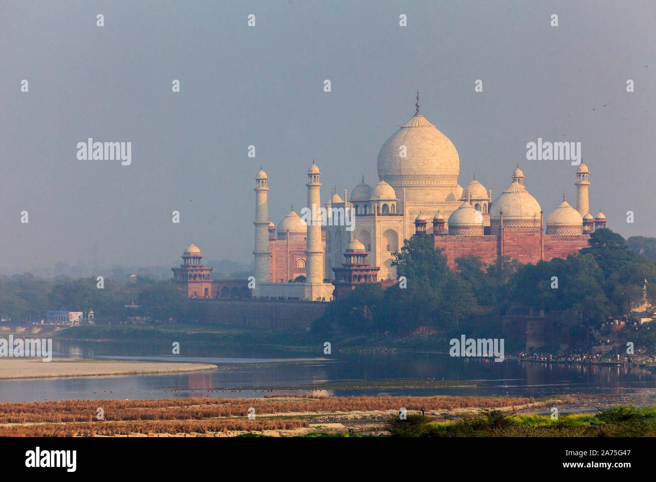 India, Uttar Pradesh, Agra, vista del Taj Mahal di Agra Fort Foto Stock