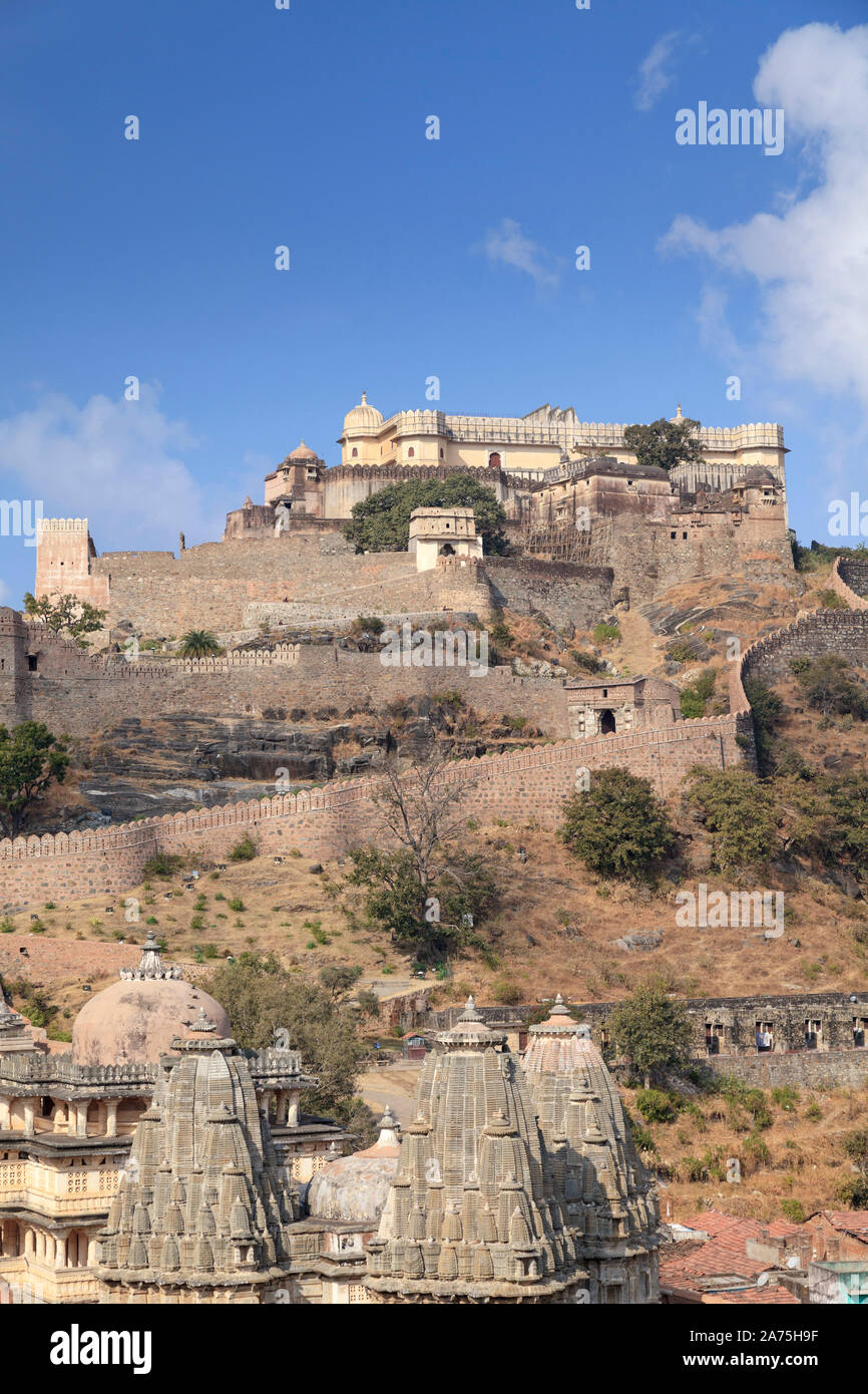 India Rajasthan, Kumbhalghar Fortezza (seconda parete più lunga al mondo) Foto Stock