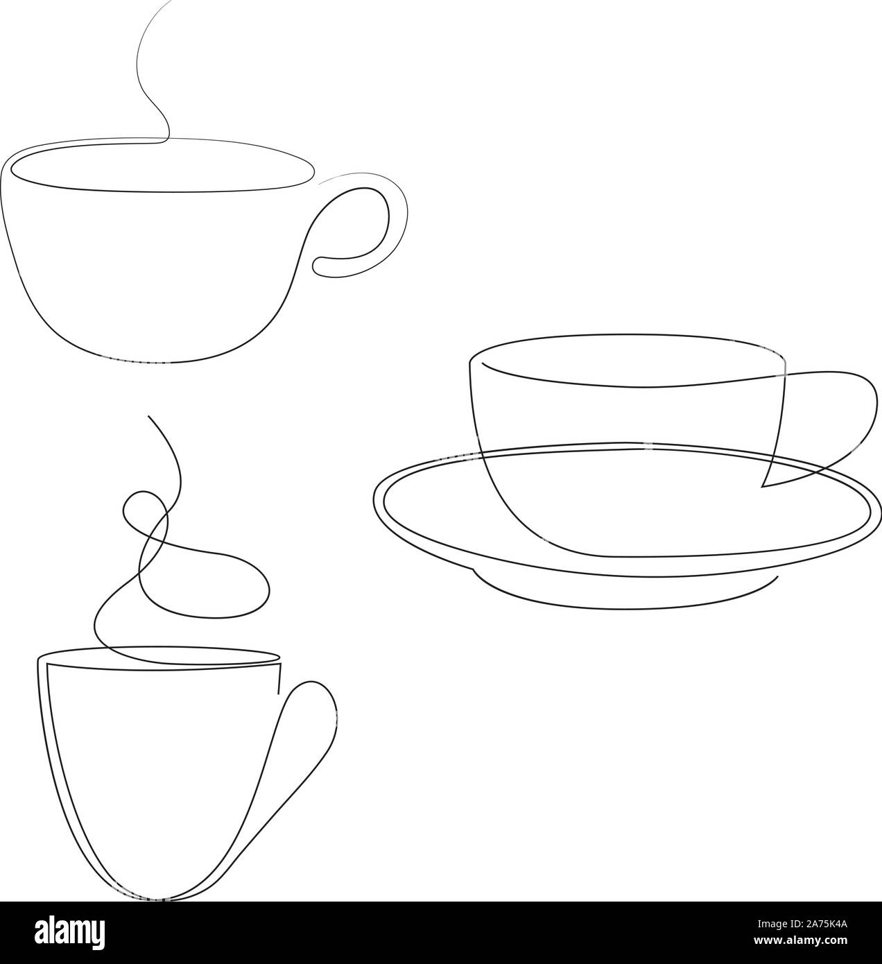 Tazzina linea continua. Linea di una tazza di tè. Illustrazione Vettoriale set. Illustrazione Vettoriale
