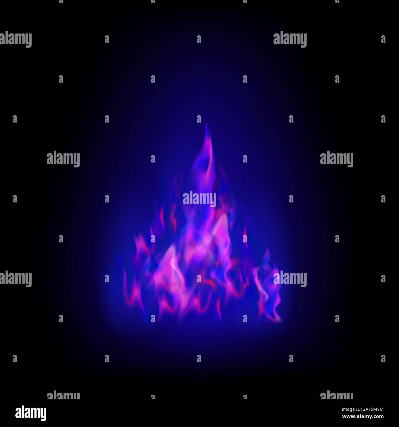 Combustione di gas Firewith battenti braci su sfocato Sfondo nero Illustrazione Vettoriale