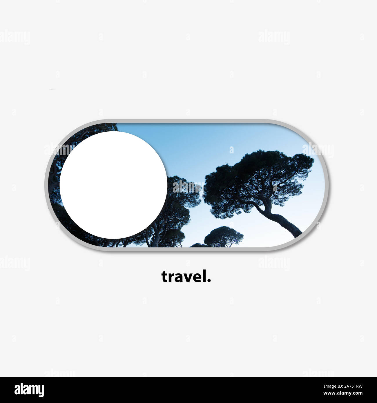 Interruttore di disinnesto per il vostro viaggio dei sogni - girare la corsa a. Bellissima vista del paesaggio come un modo per trasformare ogni momento dell'anno in viaggio. Scopri il mondo facile come utilizza lo smartphone. Il design moderno. Foto Stock
