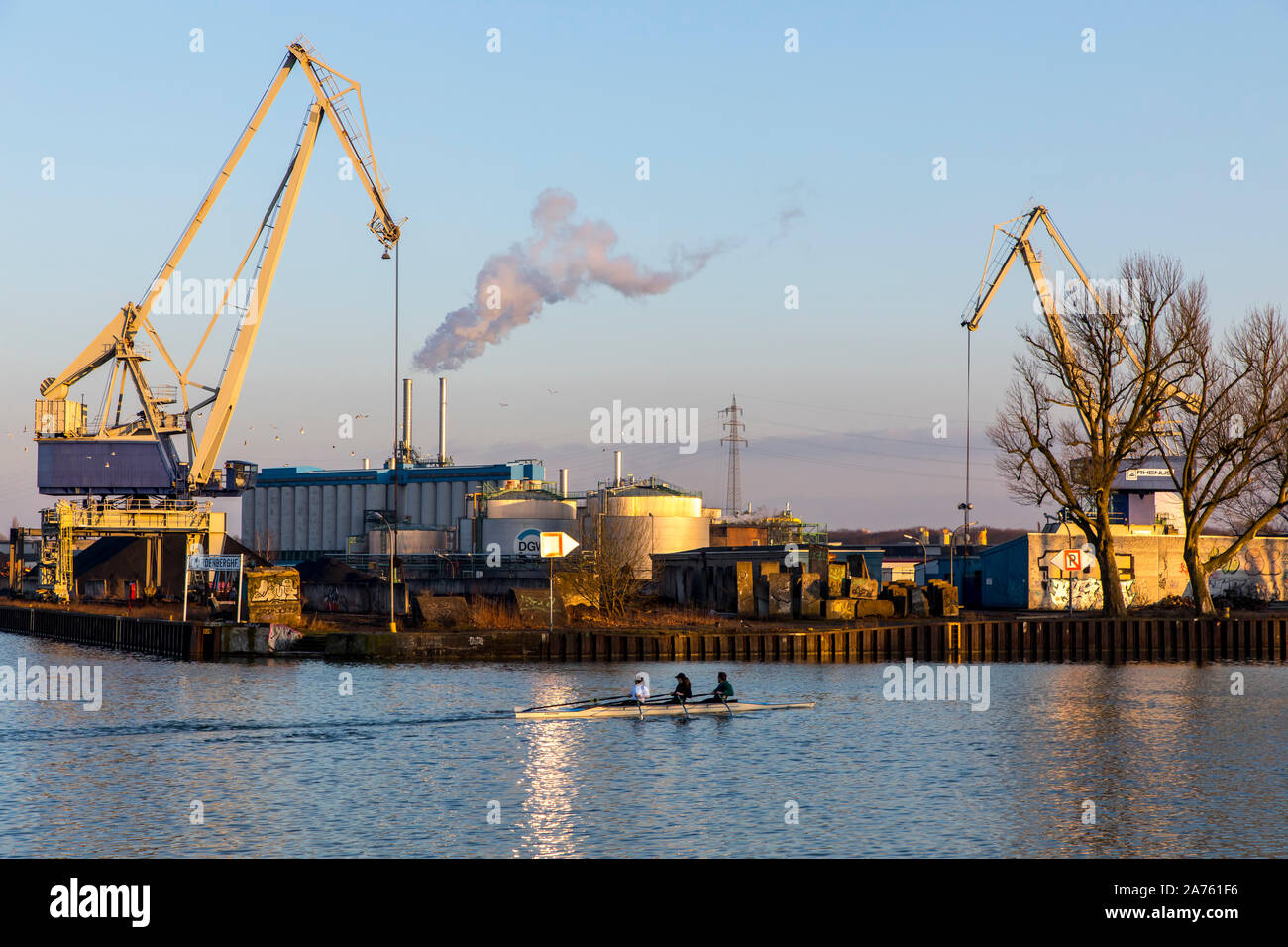 Caricamento del carbone nel porto della città di Dortmund, Hardenberg porto, sul Dortmund-Ems Canal, Foto Stock