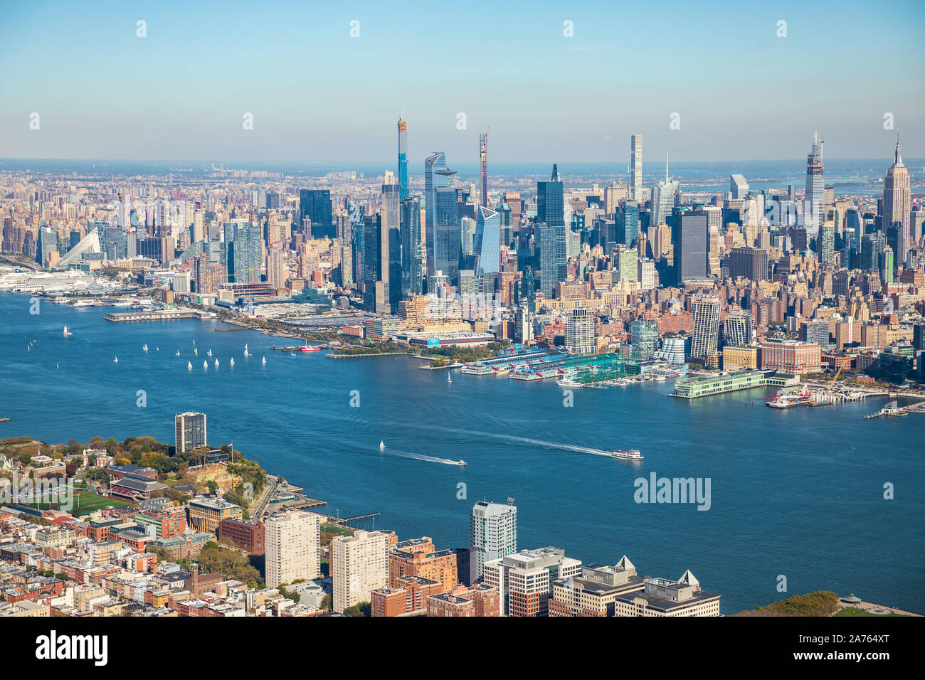 Vista aerea da elicottero a Manhattan, New York City. Foto Stock