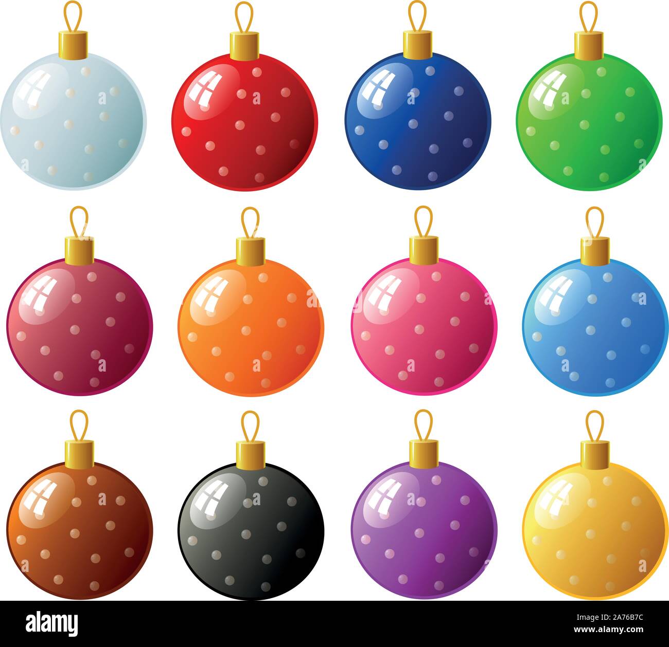 Illustrazione Vettoriale di vari colorato albero di Natale ornamenti. Illustrazione Vettoriale