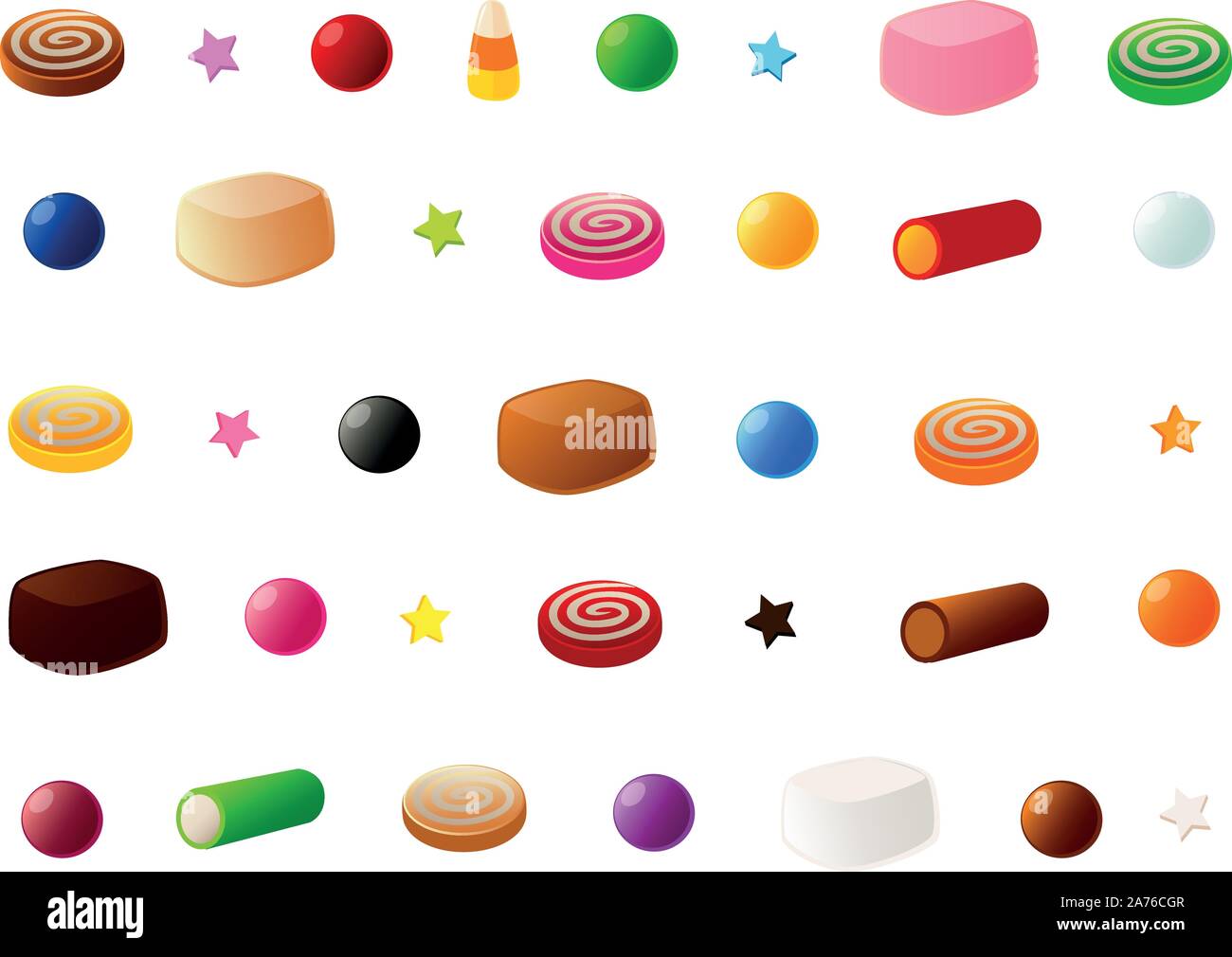 Illustrazione Vettoriale di vari tipi di caramelle e gomma di gocce. Illustrazione Vettoriale