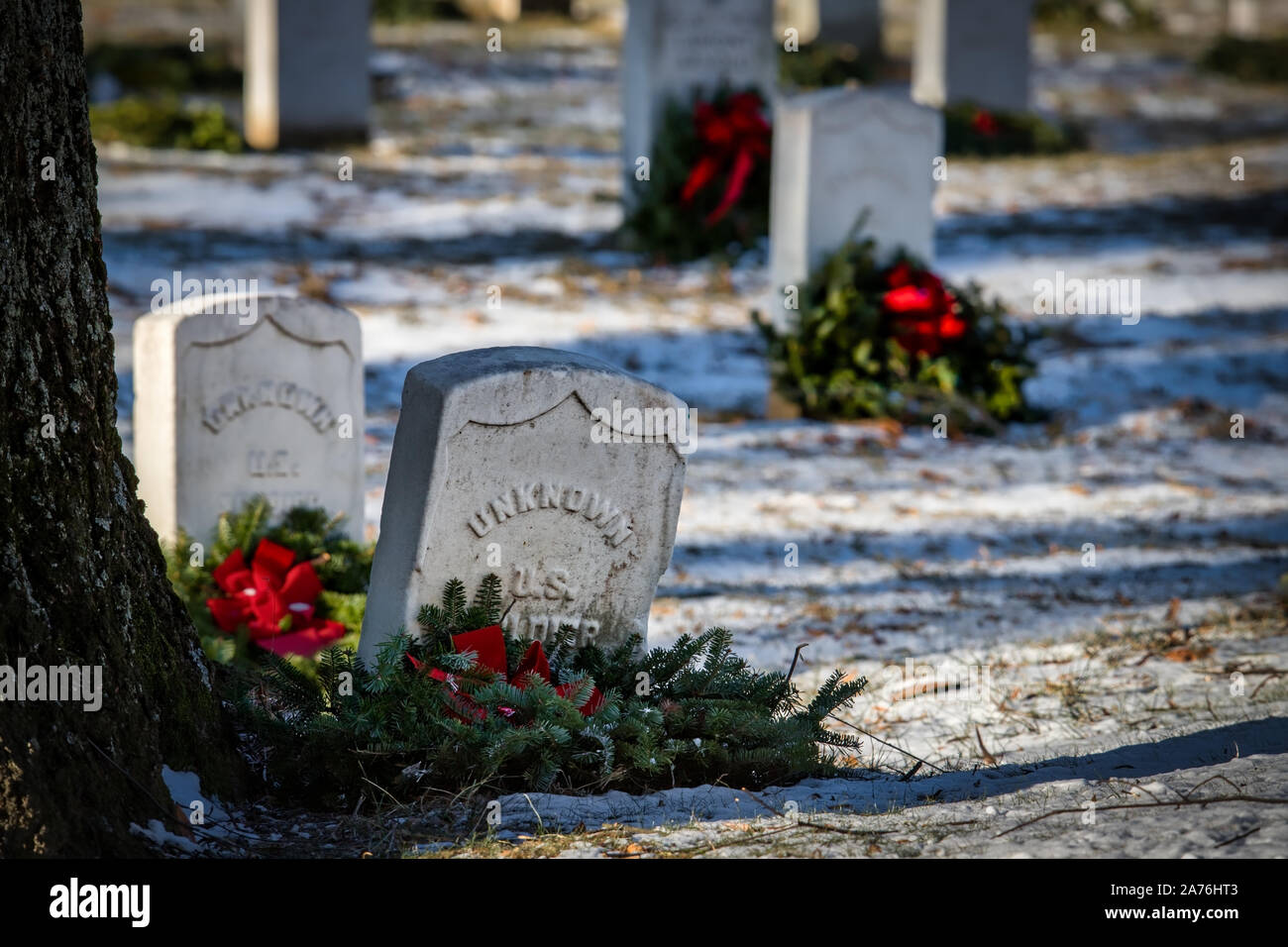 Le tombe di soldati sconosciuto in un cimitero nazionale in Virginia. Foto Stock