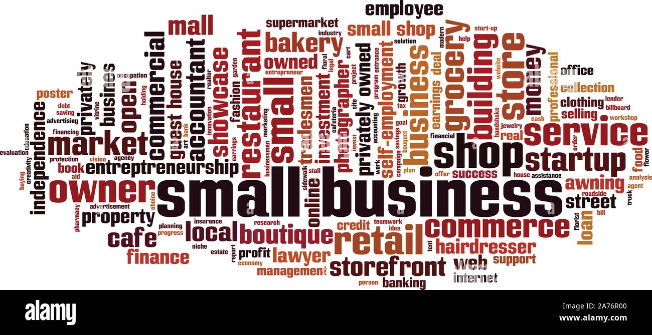 Small business parola concetto di cloud computing. Collage fatto di parole su small business. Illustrazione Vettoriale Illustrazione Vettoriale