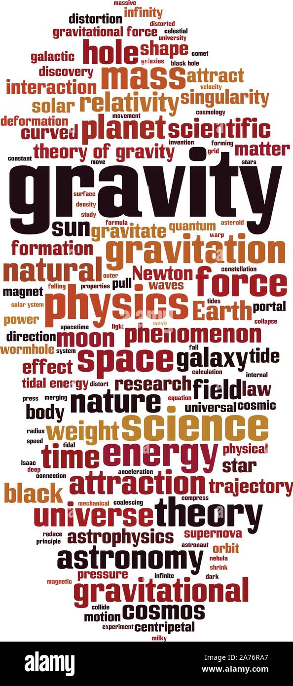 Gravità parola concetto di cloud computing. Collage fatto di parole sulla gravità. Illustrazione Vettoriale Illustrazione Vettoriale