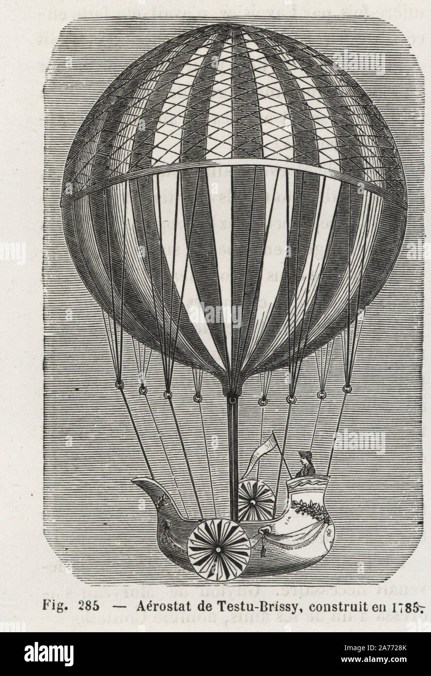 Pierre Testu-Brissy presidiata del palloncino, costruito nel 1785. Testu-Brissy è andato a fare oltre 50 voli a cavallo nel carrello. Woodblock incisione da Louis Figuier 'Les Merveilles de la Science: Aerostats' (meraviglie della scienza: Aria palloncini), Furne, Jouvet et Cie, Parigi, 1868. Foto Stock