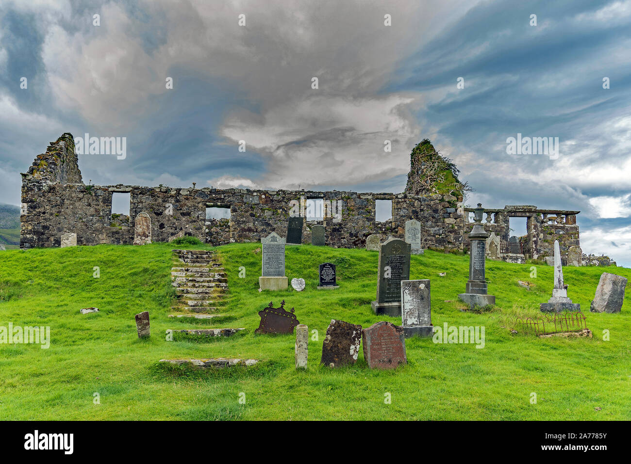 Cill Chriosd (la Chiesa di Cristo o Kilchrist) rovine, Isola di Skye Foto Stock