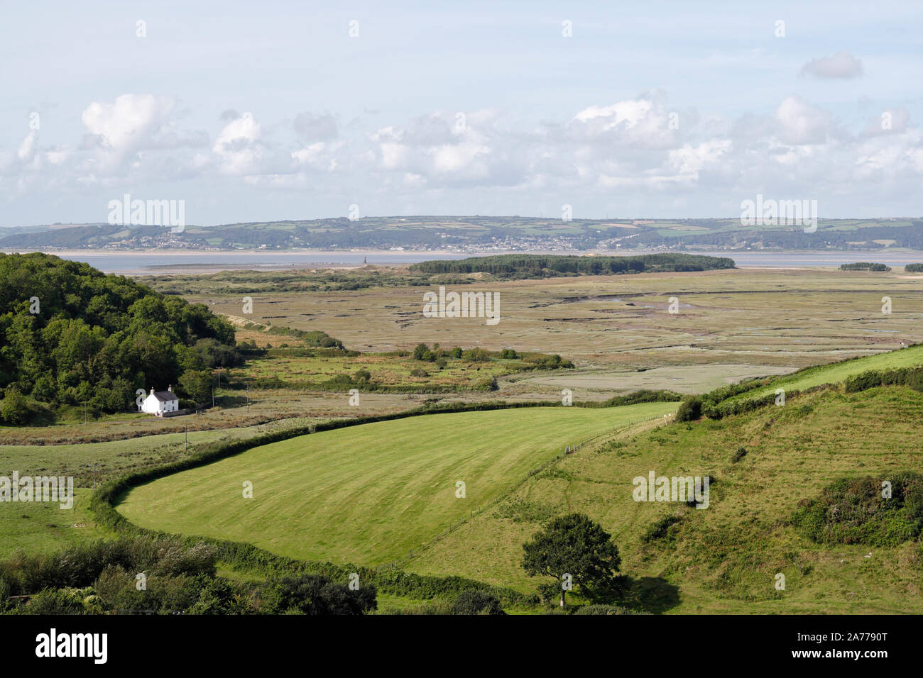 L'estuario di Loughor, Gower Peninsula, Llanmadoc, Galles Regno Unito, vista panoramica campagna, Costa gallese. Paesaggio rurale britannico, bellezza naturale Foto Stock
