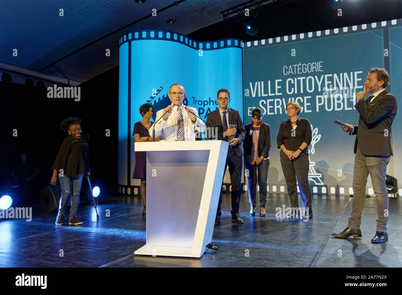 Parigi, Francia. 14 ottobre, 2019. La città di Parigi ha vinto il trofeo - Cittadino City e il servizio pubblico - in occasione della quindicesima edizione del APAJH Trofei Foto Stock