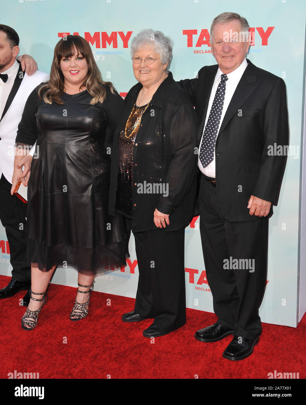 LOS ANGELES, CA - Giugno 30, 2014: Melissa McCarthy & i genitori alla premiere del suo film "Tammy" presso la leva TCL Chinese Theatre, Hollywood.© 2014 Paul Smith / Featureflash Foto Stock