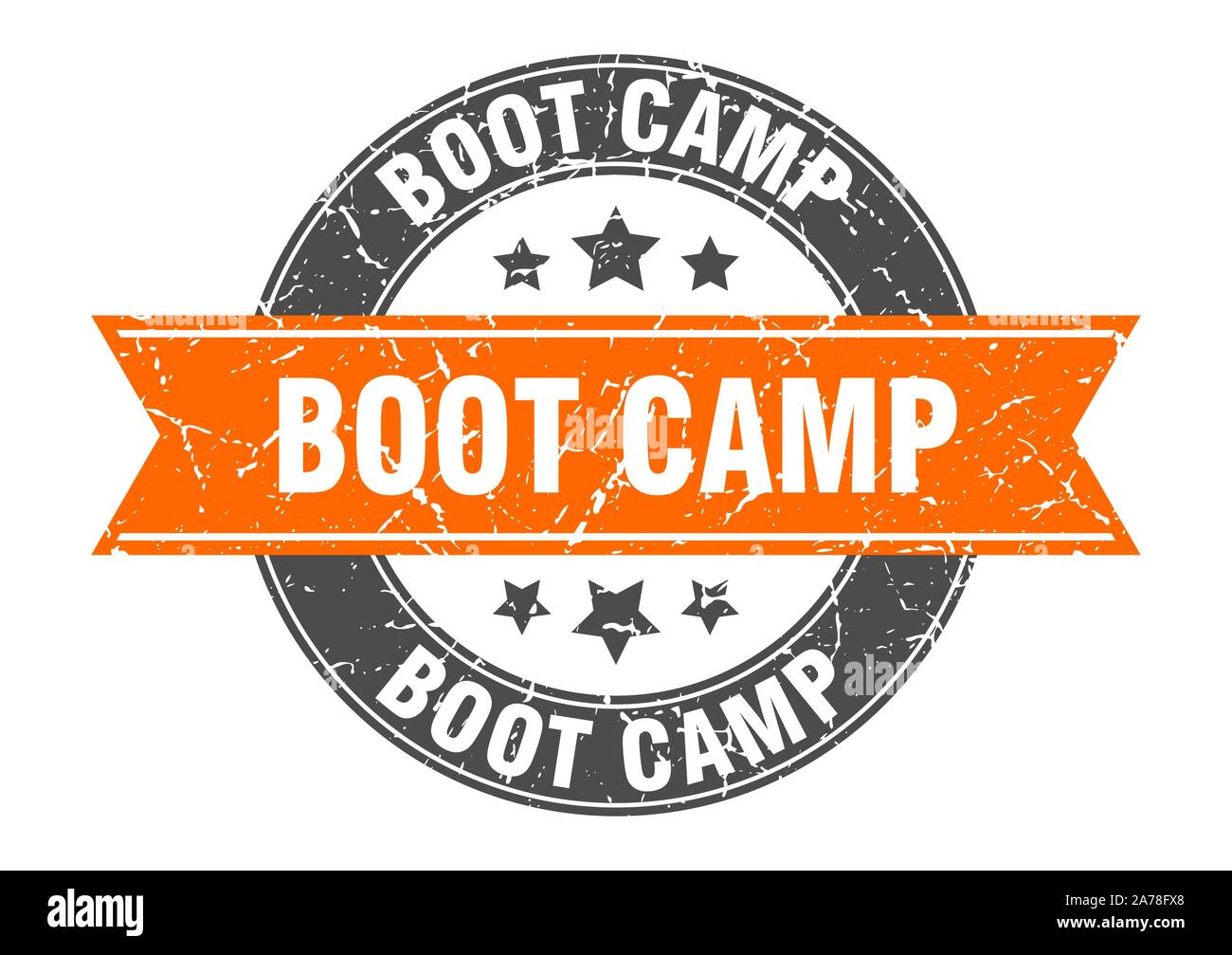 Boot camp timbro rotondo con nastro arancione. boot camp Illustrazione Vettoriale