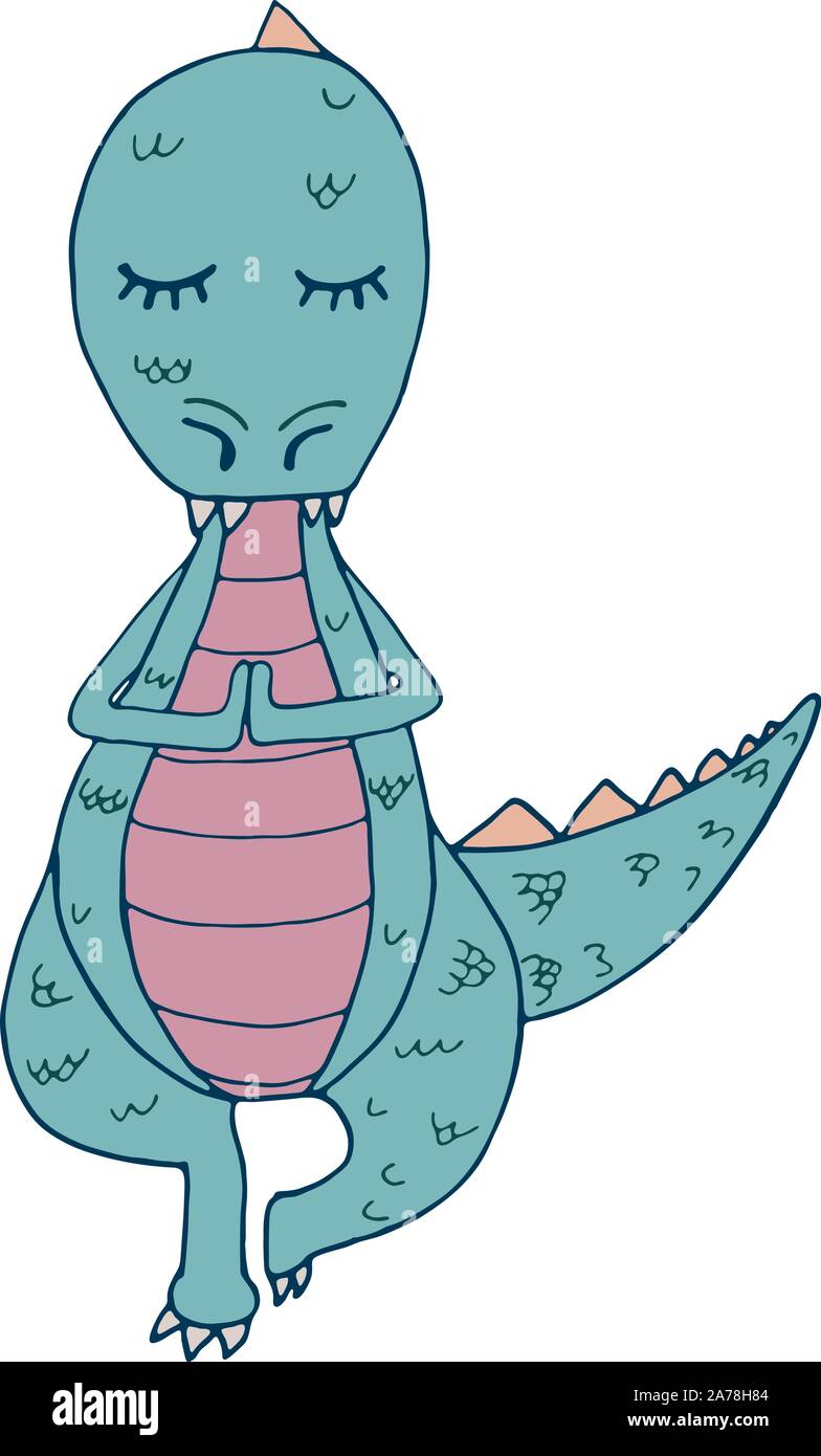 Dinosauro nello Yoga asana, disegnato a mano illustrazione vettoriale Illustrazione Vettoriale