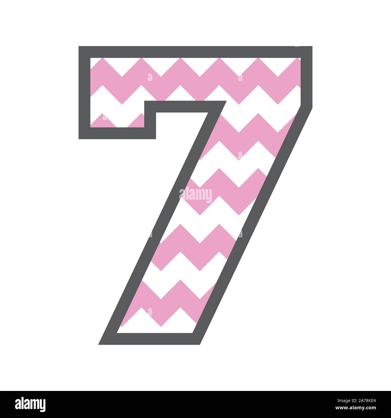 7 Sette Chevron numero w colorata di rosa e bianchi e contorno grigio Illustrazione Vettoriale