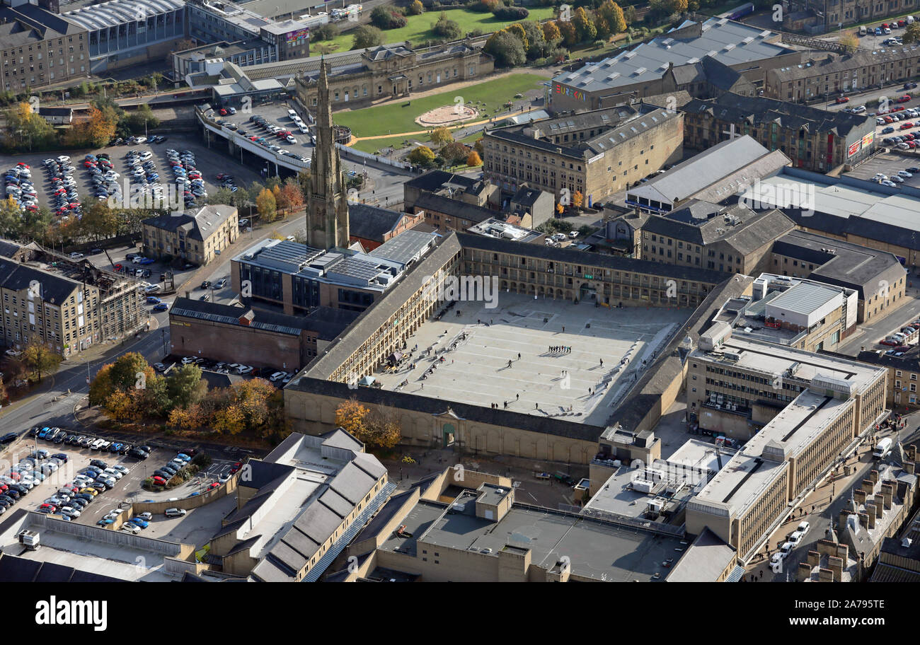 Vista aerea del pezzo Hall Halifax, West Yorkshire, Regno Unito Foto Stock
