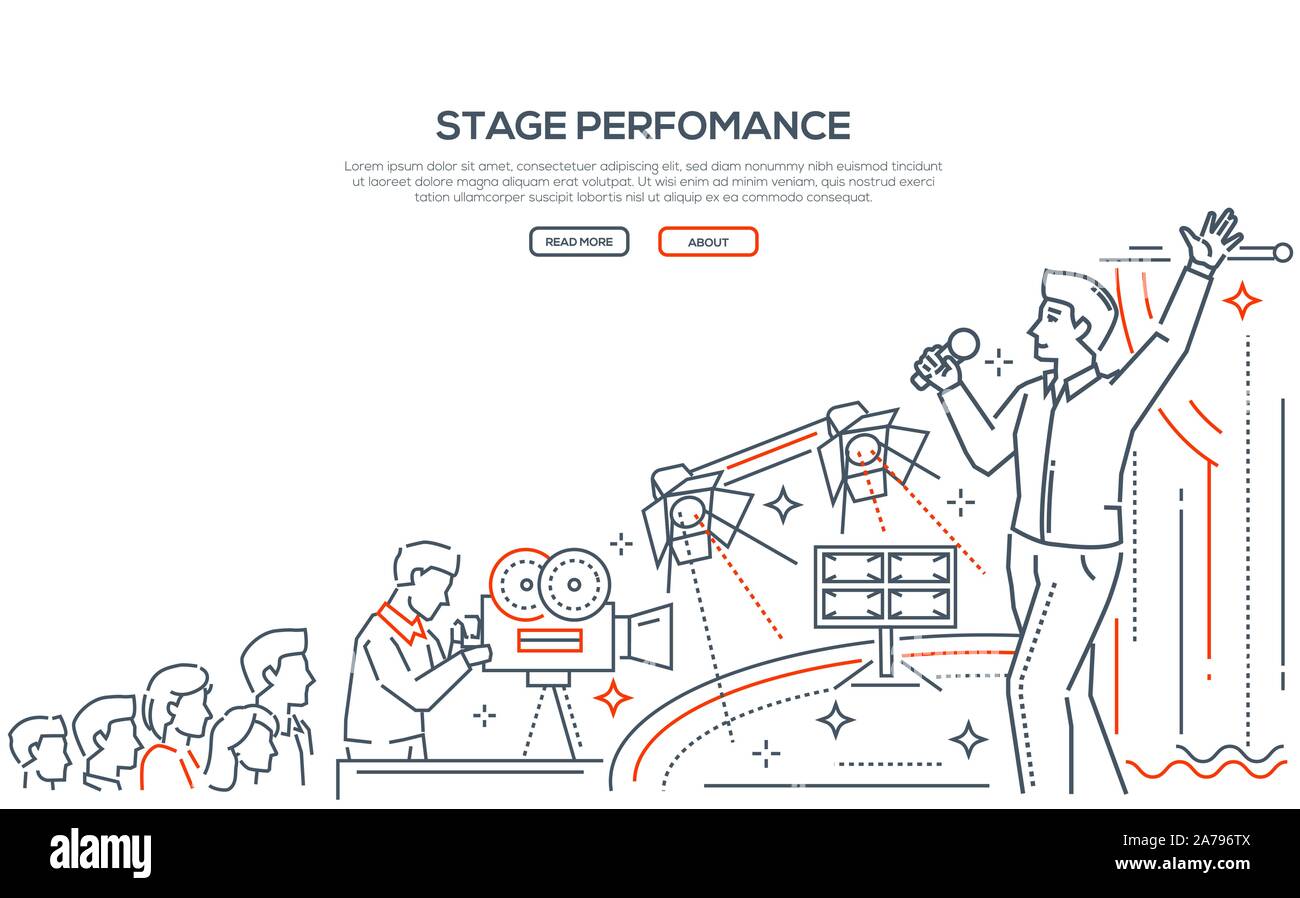 Fase lineare delle prestazioni landing page template vettoriale Illustrazione Vettoriale