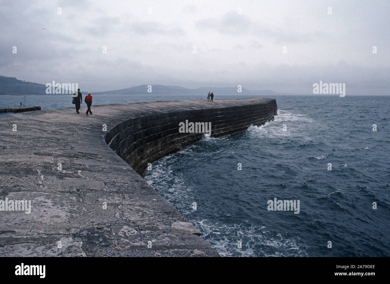 Il Cobb, Lyme Regis, Dorset, Inghilterra, Gran Bretagna. Il porto muro chiamato il Cobb è apparso in Jane Austen's romanzo , 'l'opera di persuasione' e John Fowles romanzo, "Il tenente francese Donna". Foto Stock