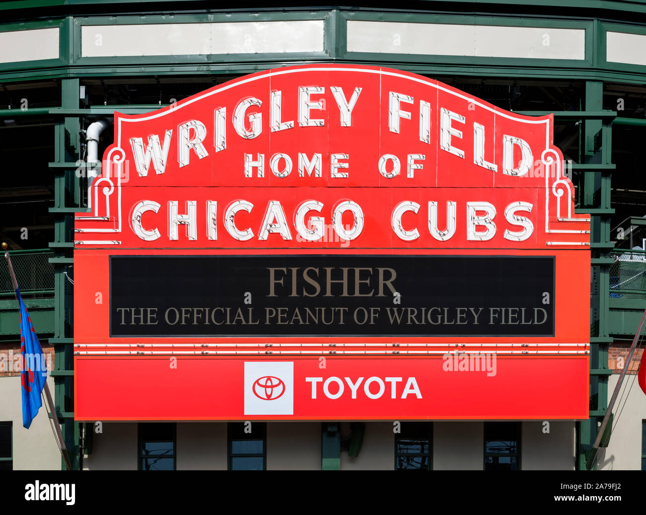 Il marquee esterno Wrigley Field, Chicago, Illinois, Stati Uniti d'America Foto Stock