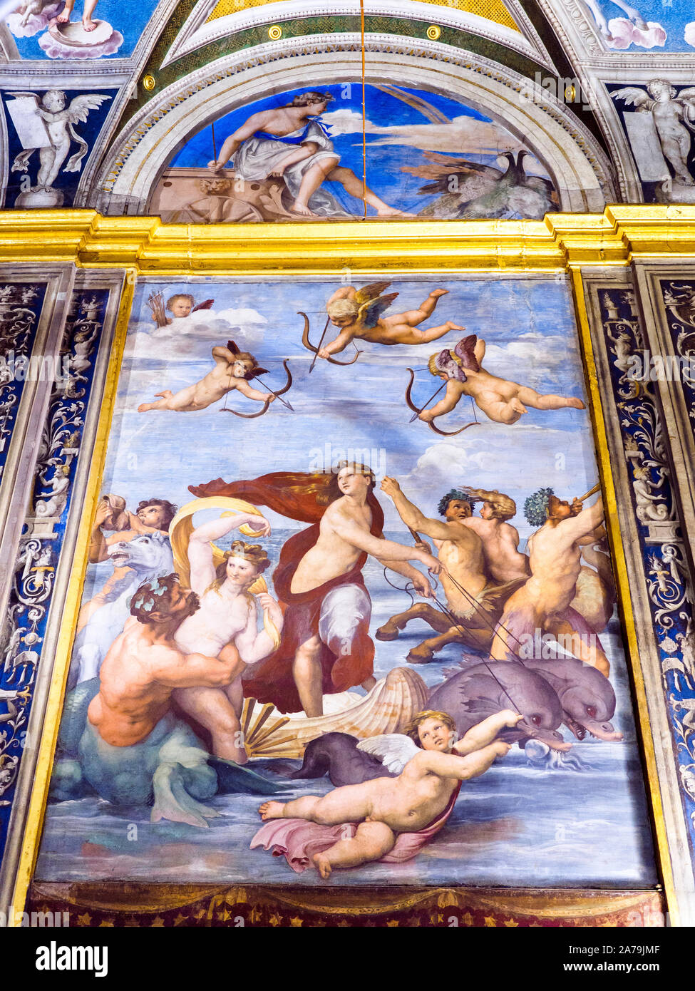 Il Trionfo di Galatea (Il Trionfo di Galatea) (1511-1512) di Raffaello (1483 - 1520) nella Loggia di Galatea di Villa Farnesina - Roma, Italia Foto Stock