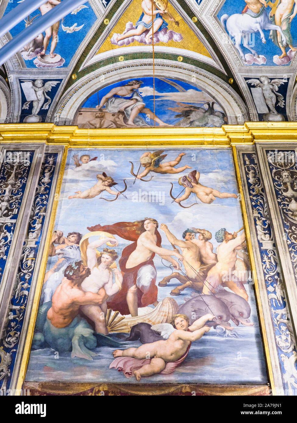 Il Trionfo di Galatea (Il Trionfo di Galatea) (1511-1512) di Raffaello (1483 - 1520) nella Loggia di Galatea di Villa Farnesina - Roma, Italia Foto Stock