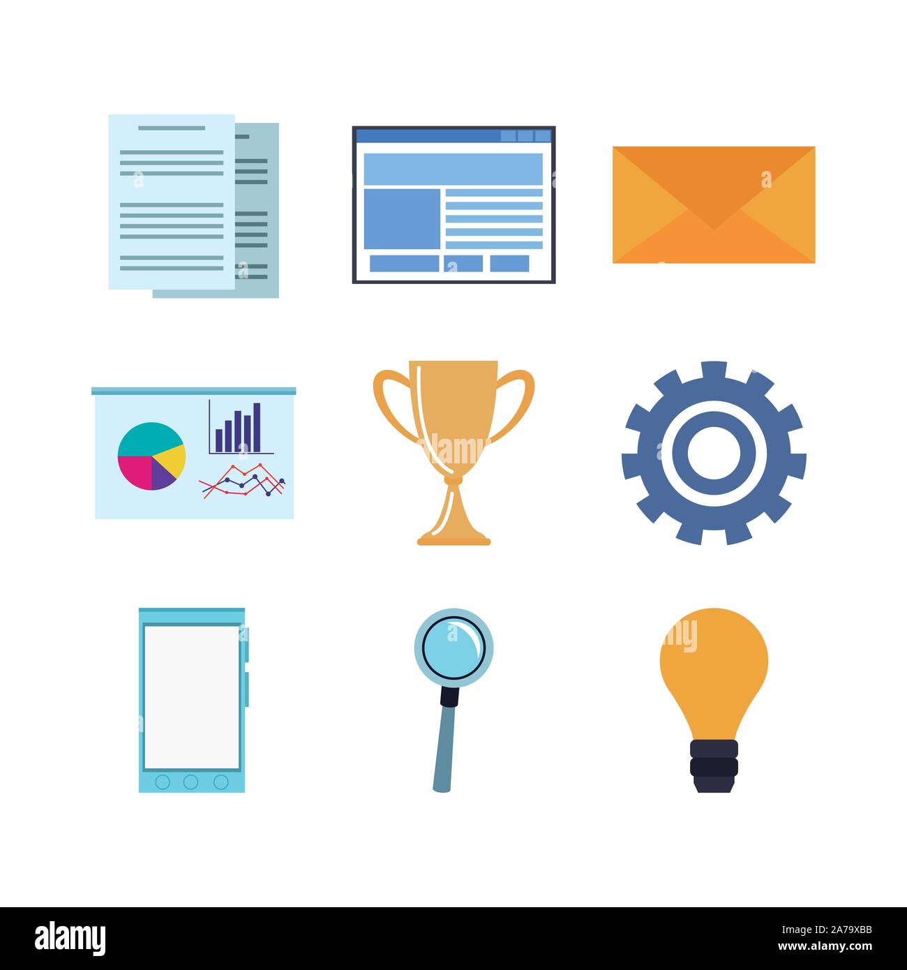 Set di trofeo e elementi di office, design piatto Illustrazione Vettoriale
