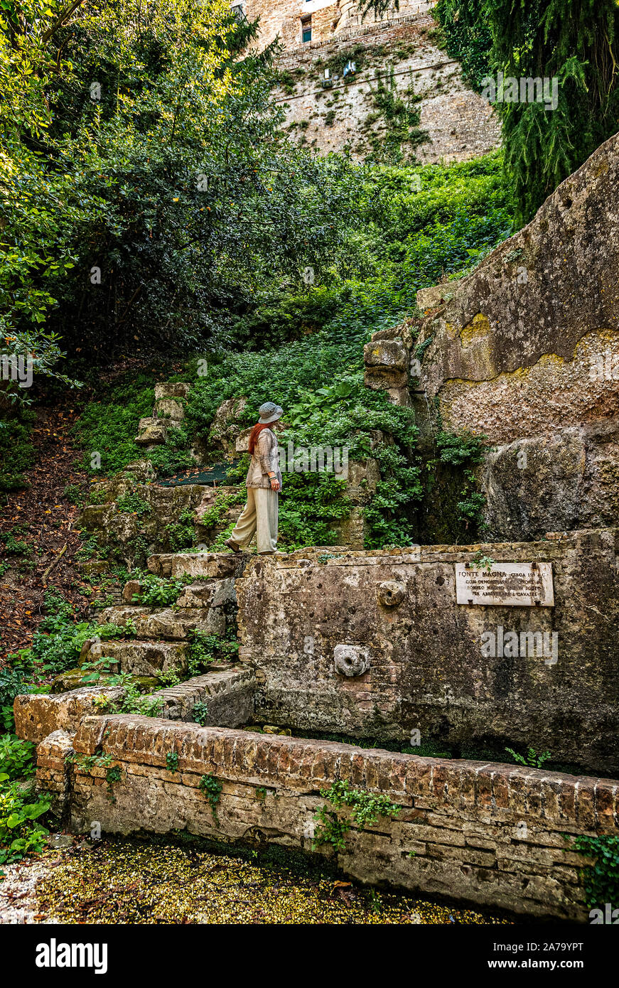 Italia Marche Osimo Fonte Magna sito archeologico ninfeo romano I sec AC colomba Pompeo Magno avrebbe abbeverato i cavalli | Italia Marche Osimo sito archeologico di Fonte Magna ninfeo I c.B.C.Pompeo Magno innaffiati i suoi cavalli qui Foto Stock