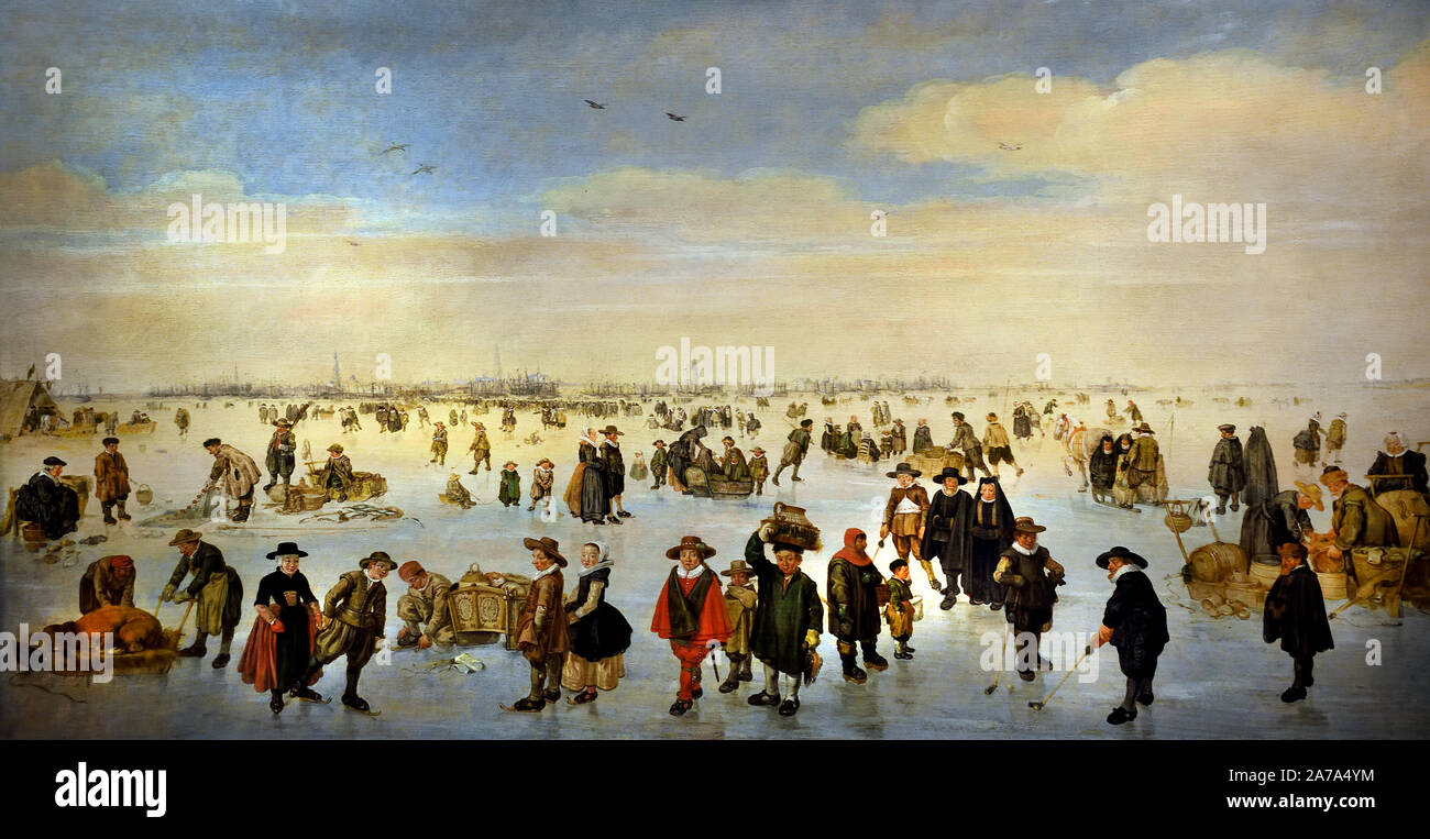 Scena invernale sul fronte IJ di Amsterdam 1621 - 1622 da Arent Arentsz cavo, 1585-1631, Paesi Bassi, Olandese. Foto Stock