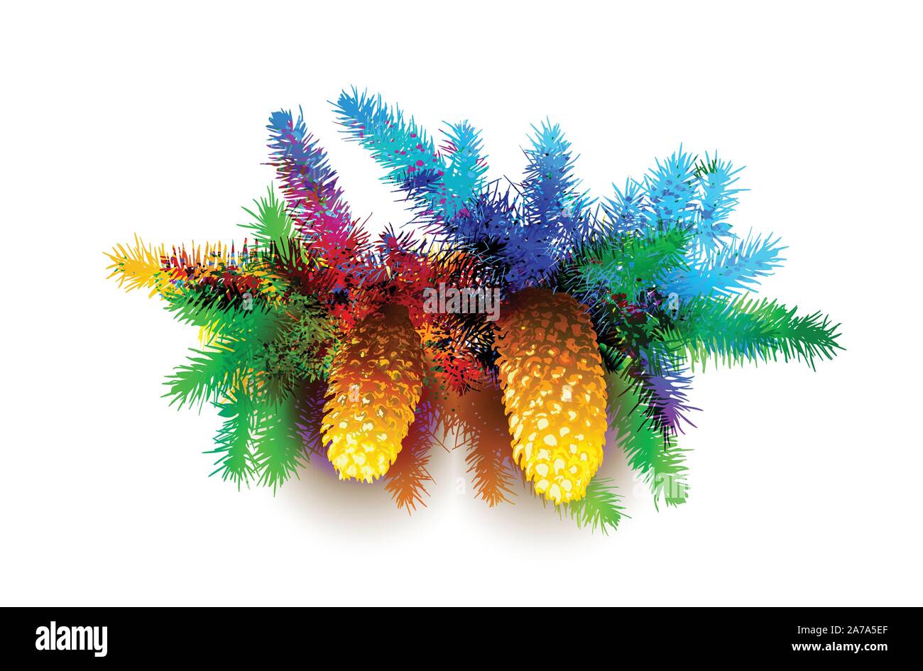 Albero di natale il ramo con i coni Illustrazione Vettoriale