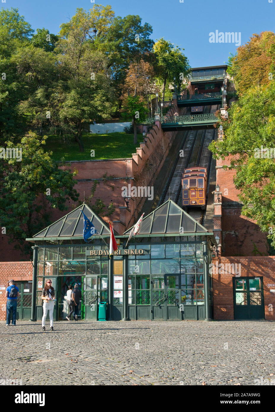 Funicolare Castle Hill di Budapest (Budavári Sikló). Ungheria Foto Stock