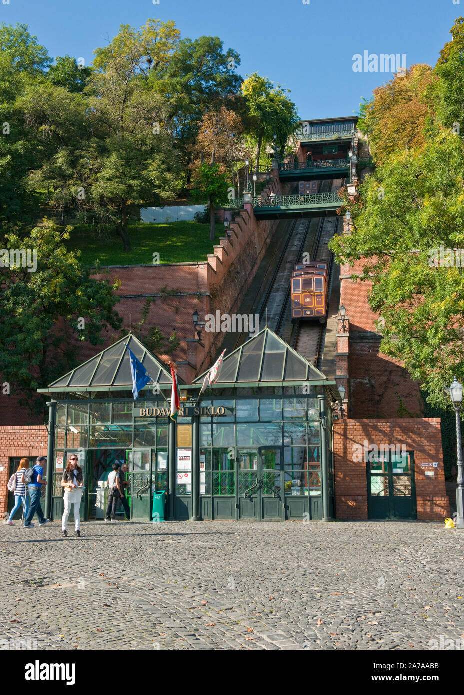Funicolare Castle Hill di Budapest (Budavári Sikló). Ungheria Foto Stock