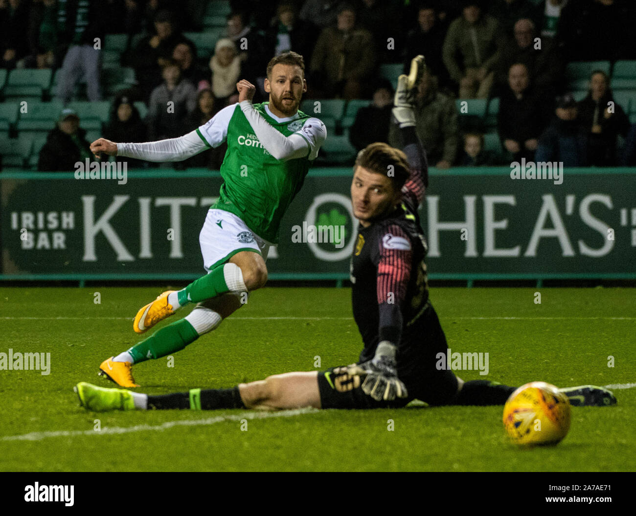 Ladbrokes Premiereship scozzese - Hibernian V Livingston. Easter Road Stadium, Edimburgo, Midlothian, Regno Unito. 30/10/2019. Pic mostra: Hibs' winger, Marti Foto Stock