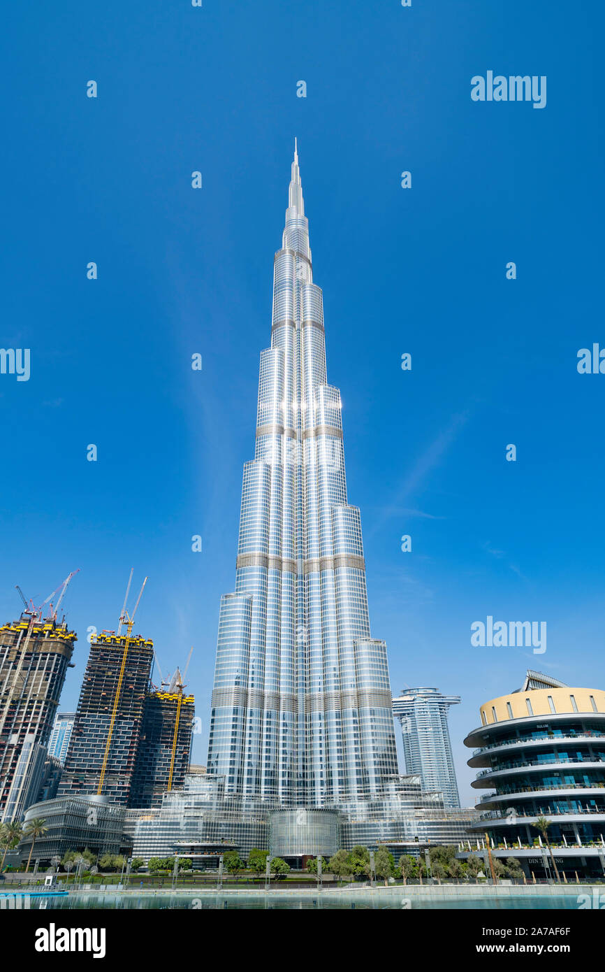 Vista del Burj Khalifa grattacielo nel centro cittadino di Dubai, Emirati Arabi Uniti Foto Stock