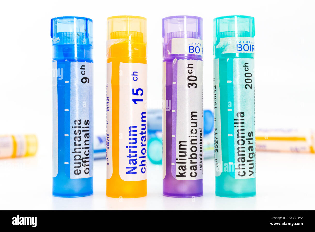 Visitate il sito di Boiron medicina omeopatica i globuli in tubi di plastica Foto Stock