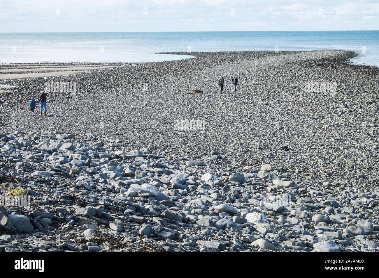 Sarn Cynfelyn,spit,d,antica,morena glaciale,Cardigan Bay,Costa,costiere percorso,,da Borth, Aberystwyth,West,Galles,Welsh,UK,GB,Gran Bretagna,British, Foto Stock