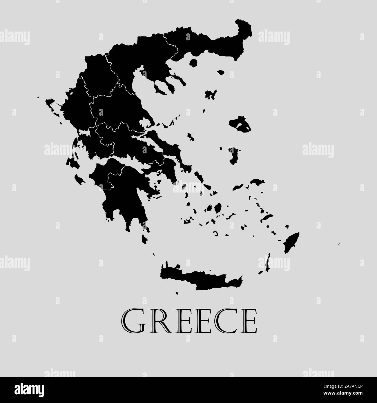 Nero mappa Grecia su sfondo grigio chiaro. Nero mappa Grecia - illustrazione vettoriale. Illustrazione Vettoriale