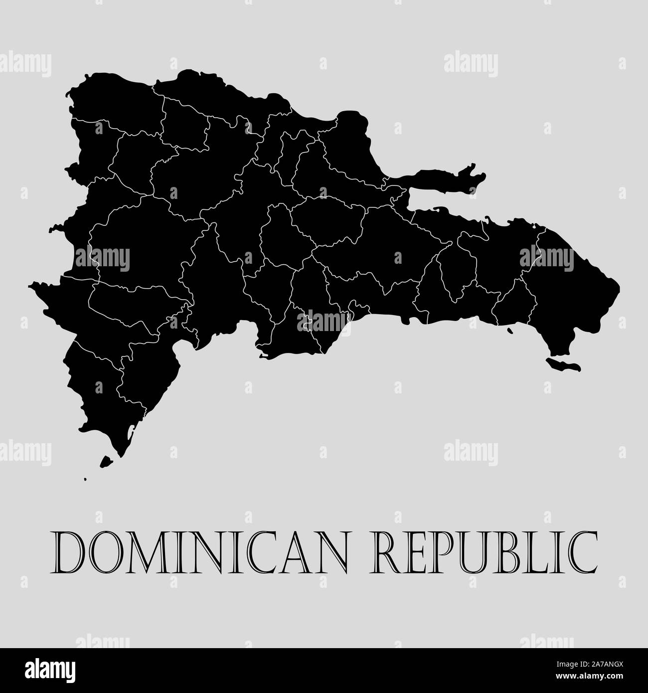 Nero repubblica dominicana mappa su sfondo grigio chiaro. Nero repubblica dominicana mappa - illustrazione vettoriale. Illustrazione Vettoriale