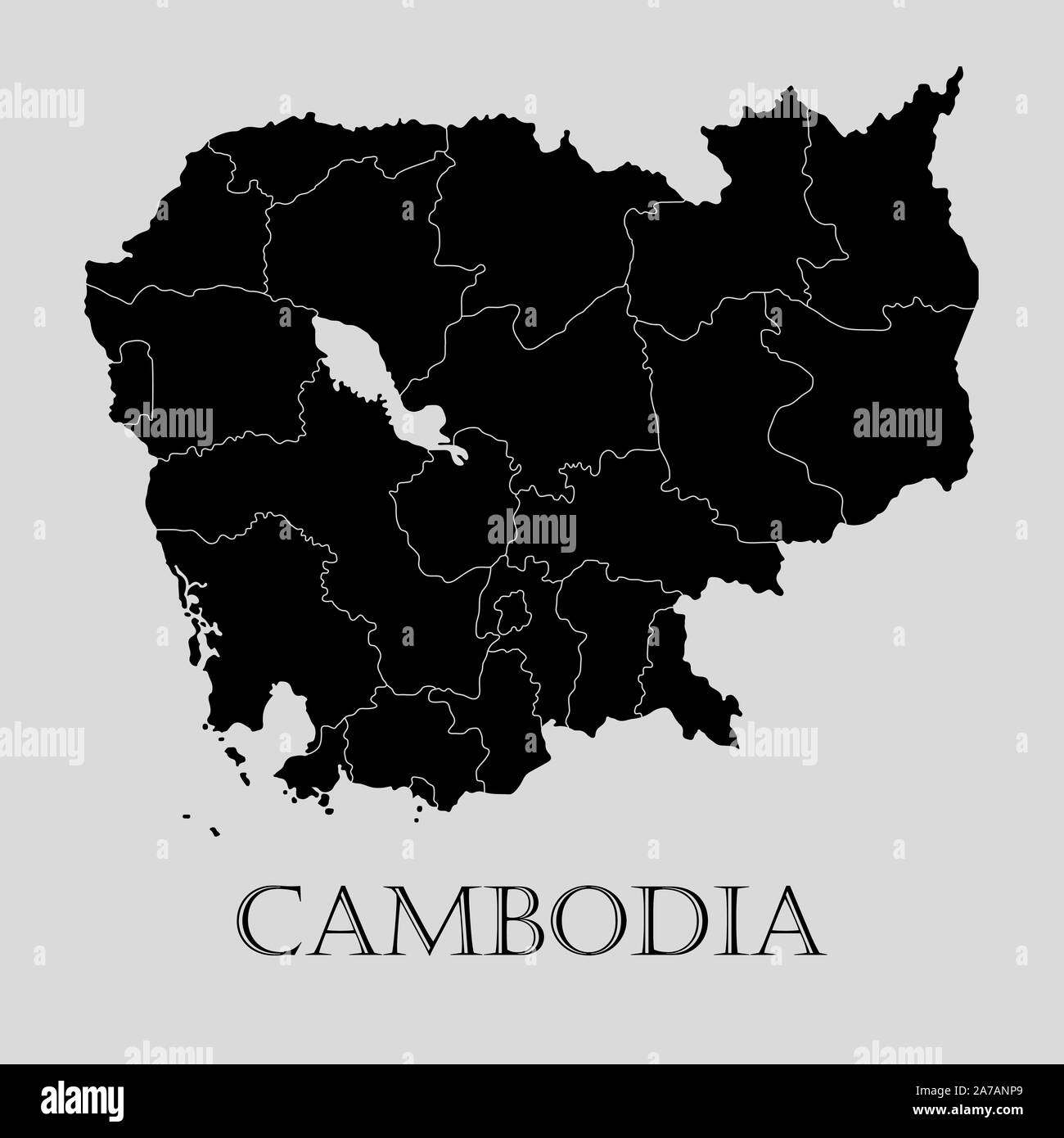 Nero Cambogia mappa su sfondo grigio chiaro. Nero Cambogia mappa - illustrazione vettoriale. Illustrazione Vettoriale