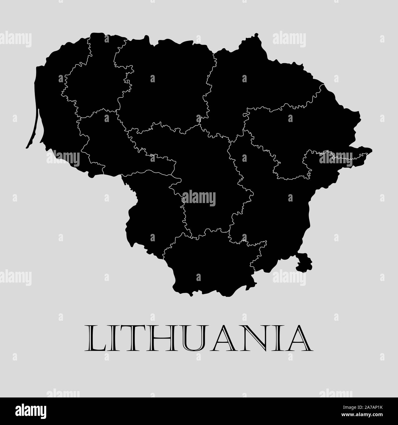 Il nero della Lituania mappa su sfondo grigio chiaro. Nero mappa Lituania - illustrazione vettoriale. Illustrazione Vettoriale