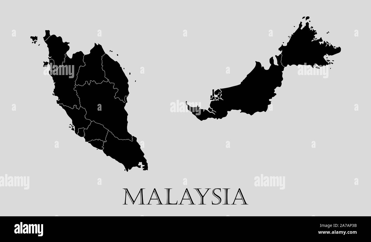 Il nero della Malaysia mappa su sfondo grigio chiaro. Nero mappa Malesia - illustrazione vettoriale. Illustrazione Vettoriale